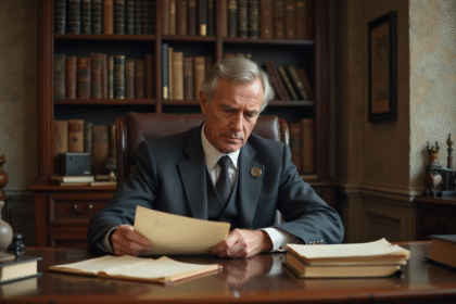 Banquier français des années 80 au bureau vintage