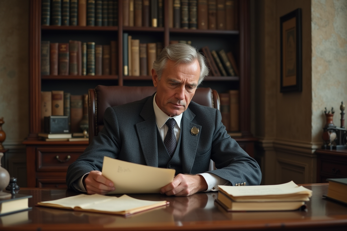 Banquier français des années 80 au bureau vintage