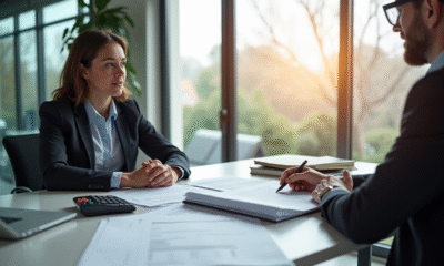 Conseiller financier professionnel avec client dans un bureau lumineux
