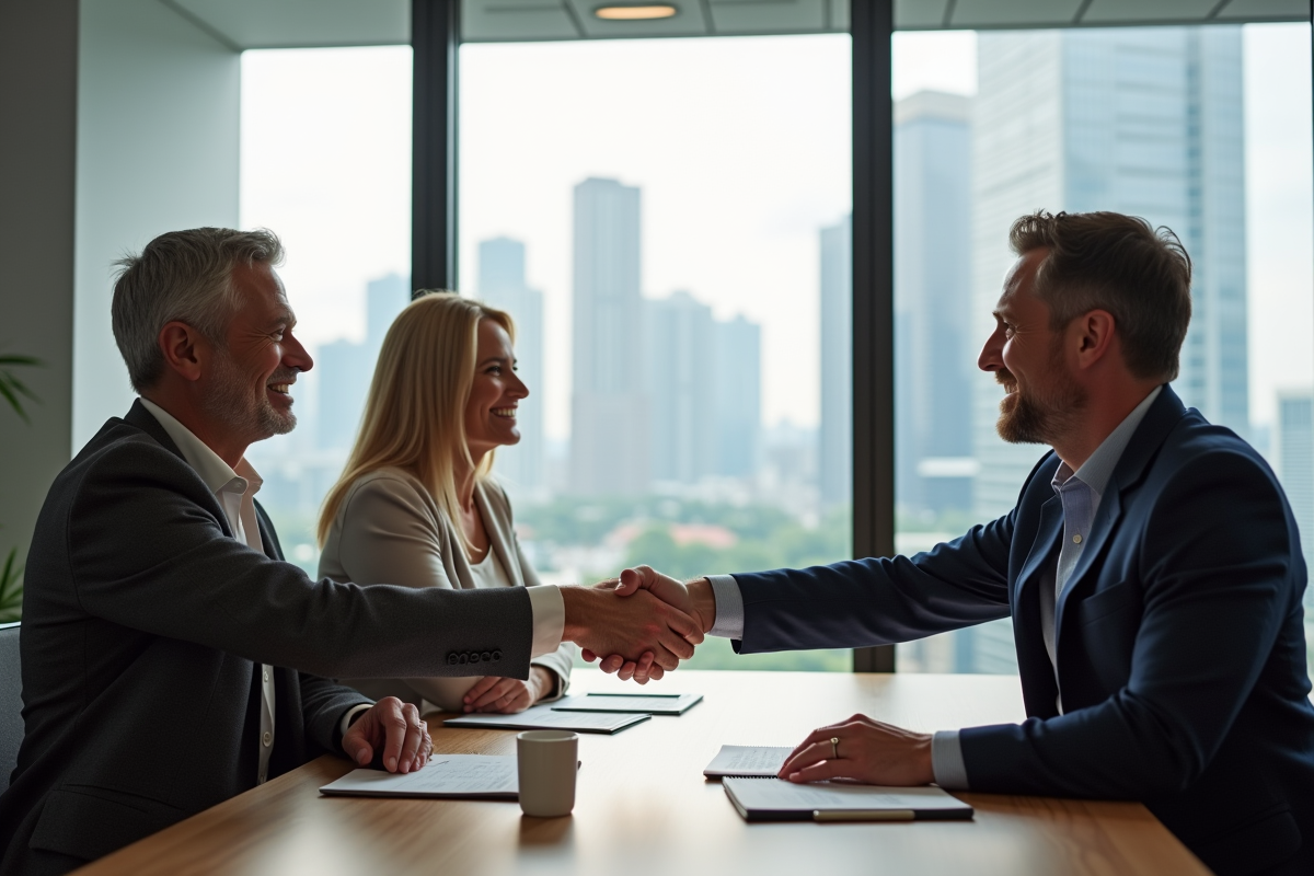 Couple d adultes rencontrant un conseiller en bureau moderne