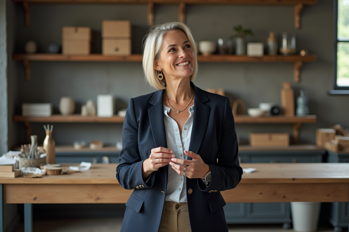 Femme entrepreneure examinant un prototype dans son atelier