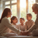 Famille multigenerational souriante dans un salon lumineux