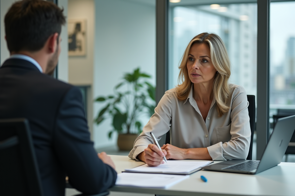 Femme d affaires en discussion dans un bureau moderne