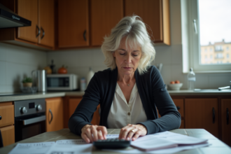 Femme concentrée vérifiant ses factures à la maison