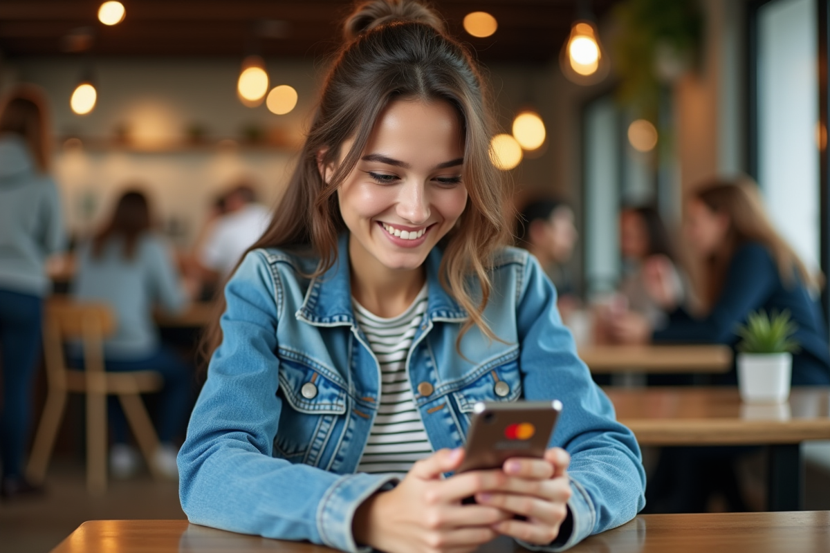 Jeune femme avec smartphone et carte de credit digitale