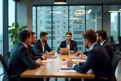 Groupe de professionnels en réunion dans un bureau moderne