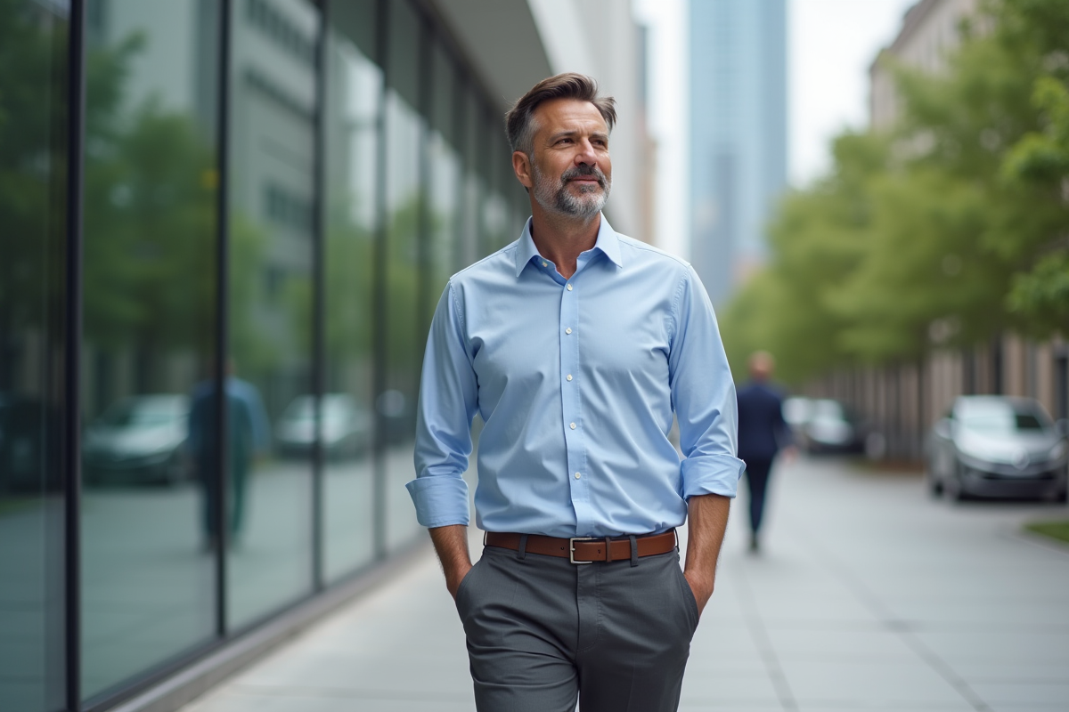 Homme marchant dans un environnement urbain actif