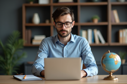 Jeune homme avec wallet crypto et notes sur bureau
