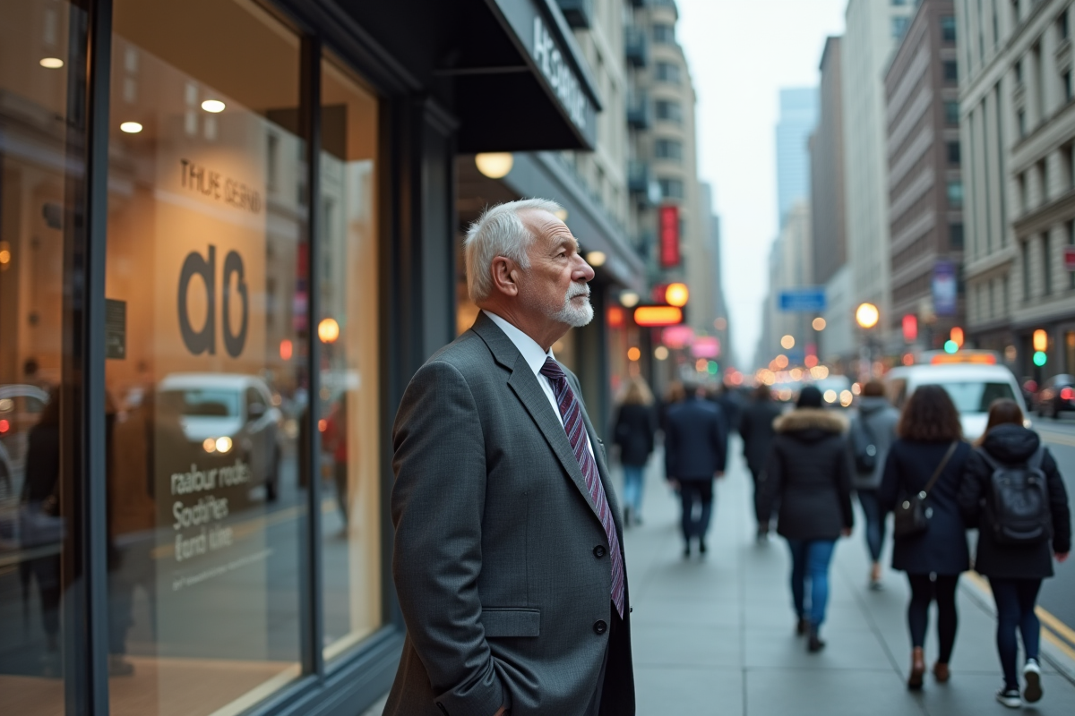 Homme d affaires regardant une vitrine en ville