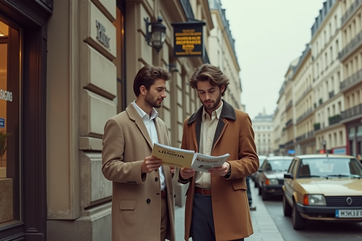 Jeune couple parisien examine des brochures de prêt